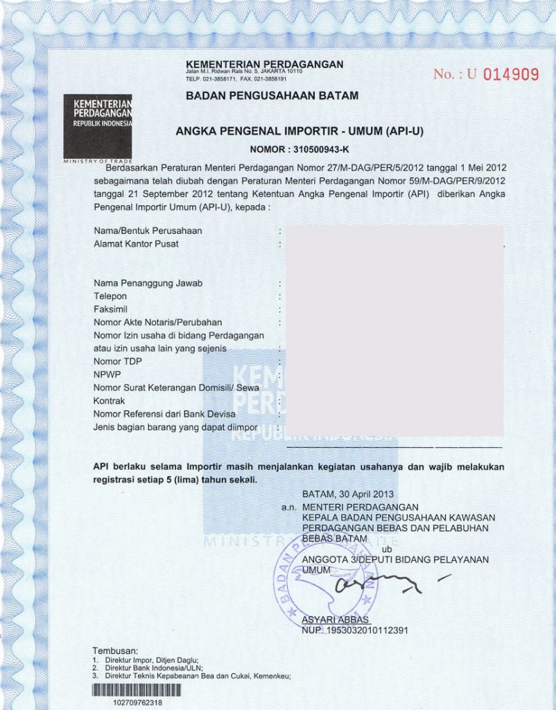 Urus Izin Angka Pengenal Importir (APIU/P) PT. Lokal